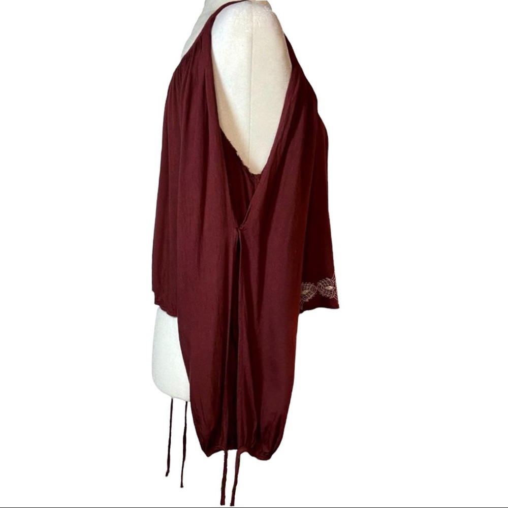 LA Hearts Split Sleeve Embroidered Crop Top Rust or Merlot Size Medium - Picture 4 of 10
